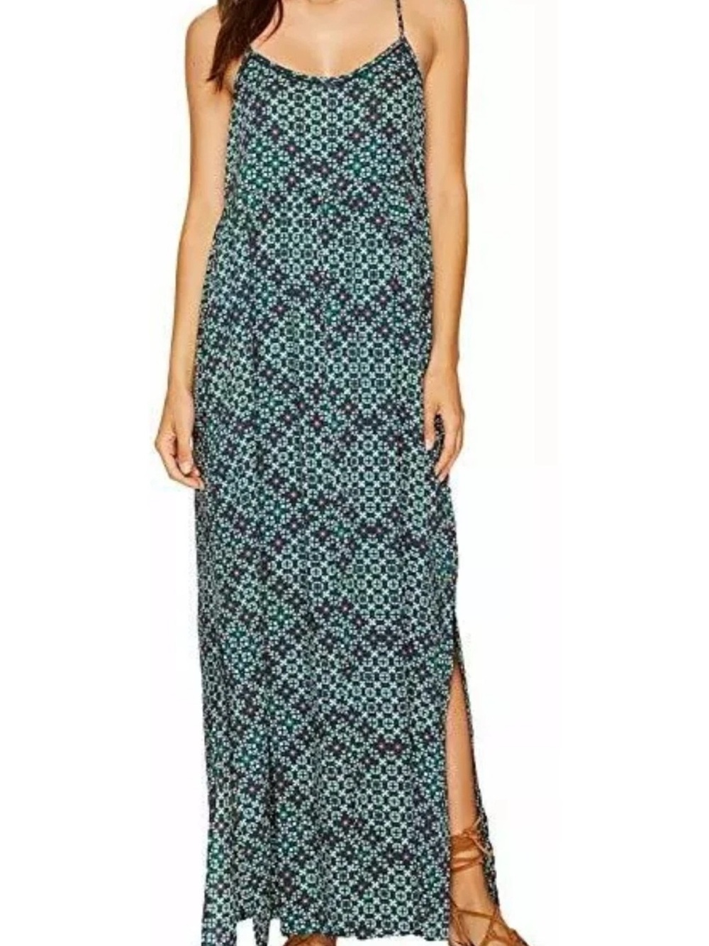 Roxy “Start Something” Green & Red Maxi Dress — Size XS